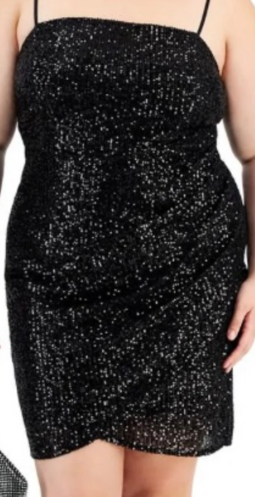 Women plus size black sequin dress