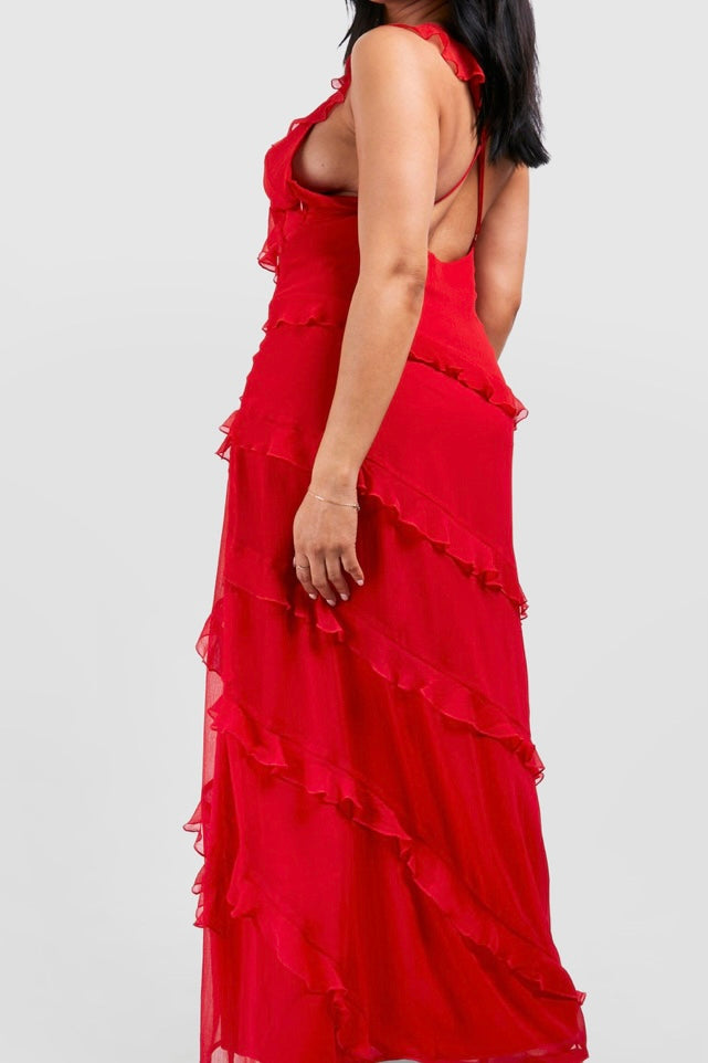 Red floral maxi dress