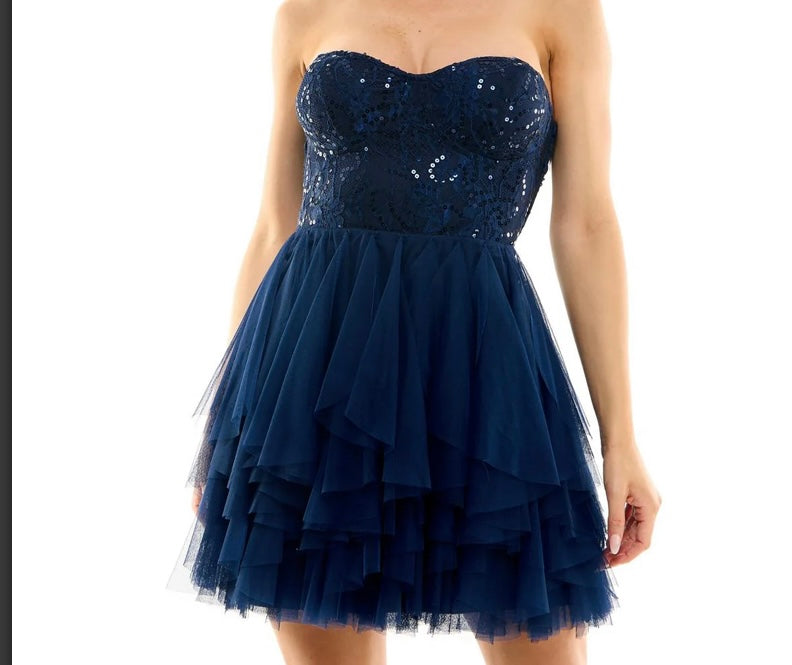 Junior blue flare sequin mini