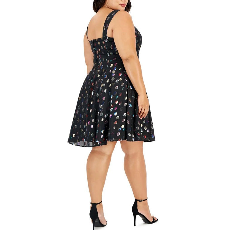 Plus size fix and flare metallic party dress