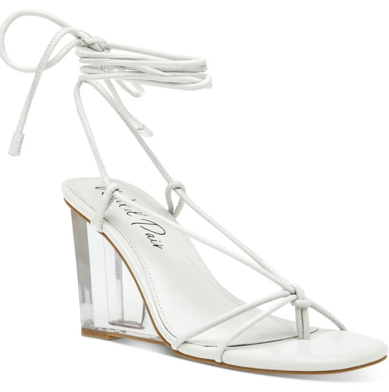 White smooth clear wedge heel