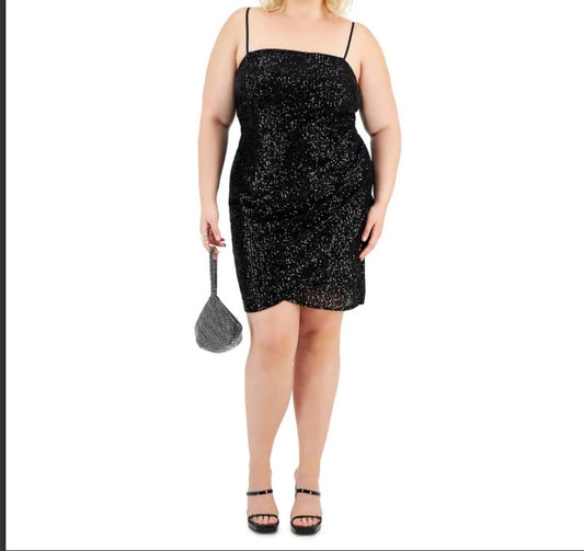 Women plus size black sequin dress