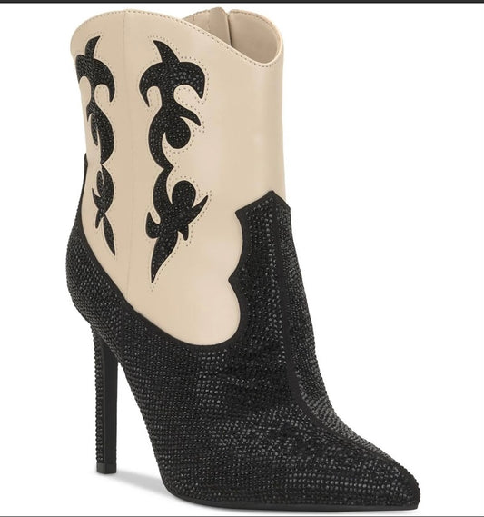 Bone/ black bling cowboy boots