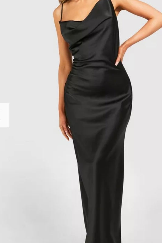 Black slim satin dress