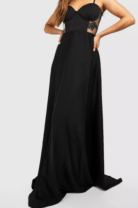 Long black maxi dress with train