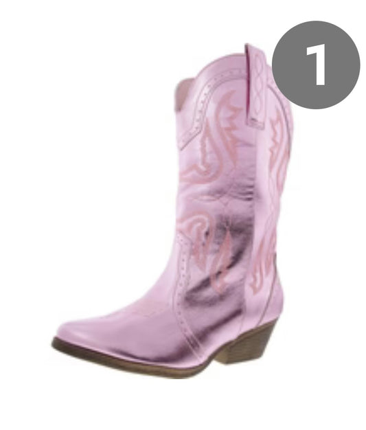 Pink metallic, cowboy boots