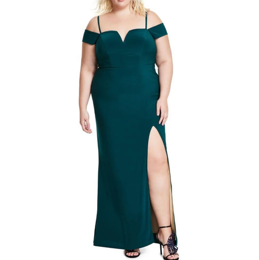 Women Plus size hunter/ gold evening dress