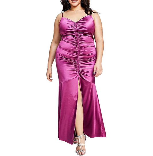 BCX PLUM RUCHED EVENING DRESS
