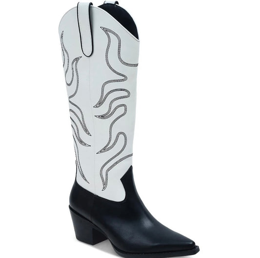 Black/White flame cowboy boots
