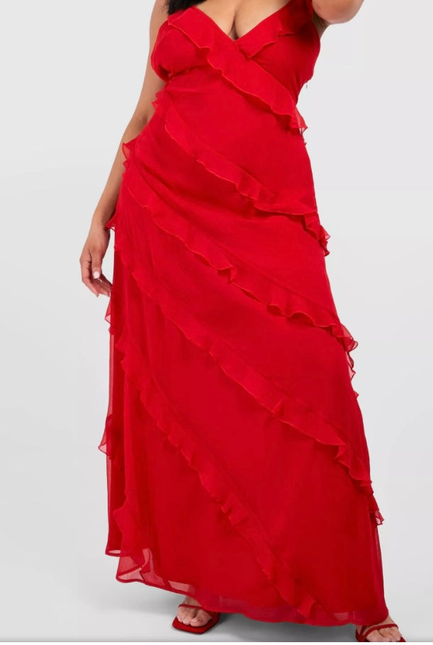 Red floral maxi dress