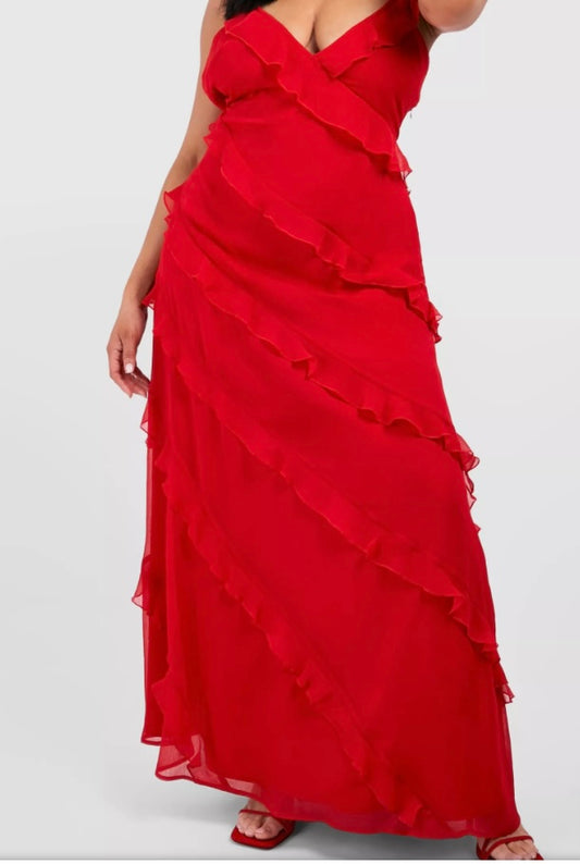 Red floral maxi dress