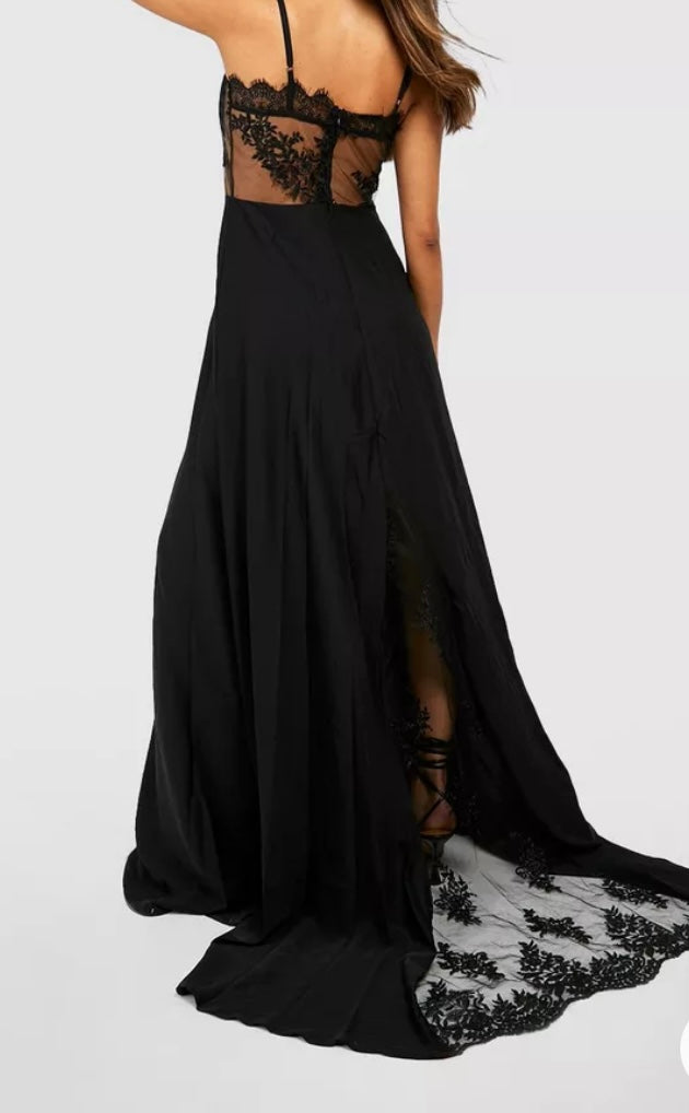 Long black maxi dress with train