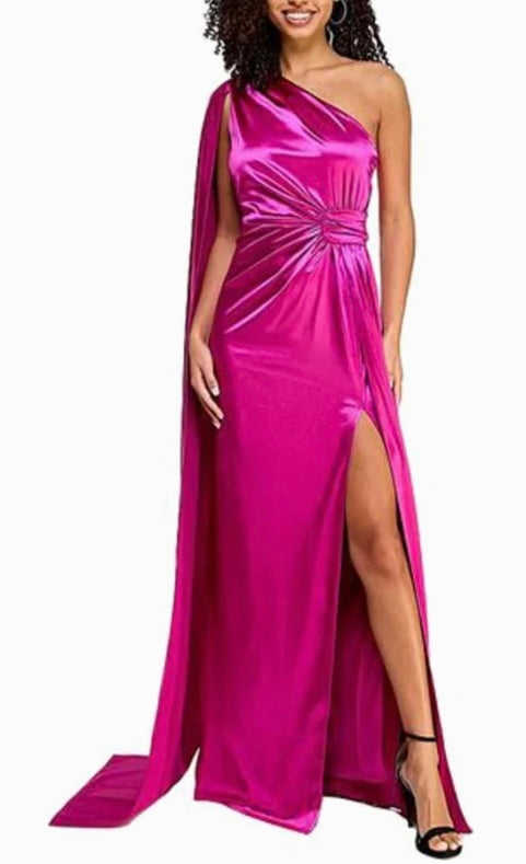 Women plus deep orchid evening satin dress/ fly away scarf