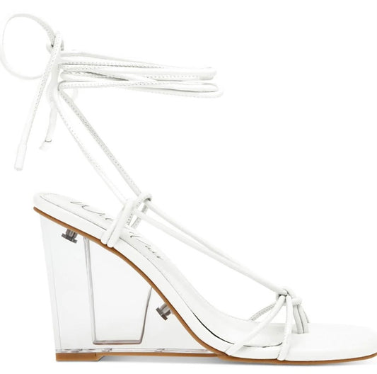 White smooth clear wedge heel